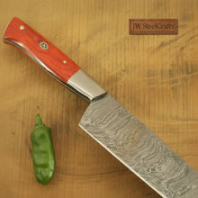 Load image into Gallery viewer, 3 Piece Handmade Damascus Kitchen Knife Set, Chef Knife, Utility Knife and Paring Knife, Red Pakka Wood Handle Professional Cutlery JW SteelCrafts