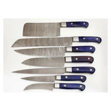 Load image into Gallery viewer, 7-Piece Damascus Kitchen Knife Set — Chinese Cleaver, Bread, Chef, Santoku, Slicing, Utility &amp; Paring