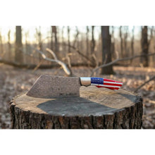 Load image into Gallery viewer, Ko-Bunka Damascus Steel Knife, Reverse Tanto Japanese Prep Knife, Handmade Damascus Blade with USA Flag Resin Handle, Compact Bunka Kitchen Knife JW SteelCrafts