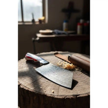 Load image into Gallery viewer, Ko-Bunka Damascus Steel Knife, Reverse Tanto Japanese Prep Knife, Handmade Damascus Blade with USA Flag Resin Handle, Compact Bunka Kitchen Knife JW SteelCrafts