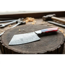 Load image into Gallery viewer, Ko-Bunka Damascus Steel Knife, Reverse Tanto Japanese Prep Knife, Handmade Damascus Blade with USA Flag Resin Handle, Compact Bunka Kitchen Knife JW SteelCrafts