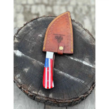 Load image into Gallery viewer, Ko-Santoku Damascus Steel Knife, Compact Japanese Santoku Kitchen Knife, Hammered Finish Blade, USA Flag Resin Handle, Handmade Prep Knife JW SteelCrafts