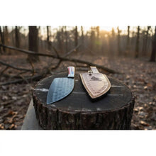 Load image into Gallery viewer, Ko-Santoku Damascus Steel Knife, Compact Japanese Santoku Kitchen Knife, Hammered Finish Blade, USA Flag Resin Handle, Handmade Prep Knife JW SteelCrafts