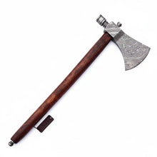 Load image into Gallery viewer, Late-Era Viking Skeggøx Utility Axe with Pattern-Welded Damascus Blade and Smoked Hardwood Handle