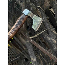 Load image into Gallery viewer, Hand Forged Carbon Steel Viking Axe with Carved Ash Wood Handle and Leather Grip