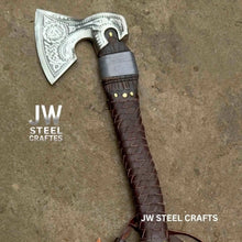 Load image into Gallery viewer, Viking Style Engraved Axe | Handcrafted Leather Wrapped Handle