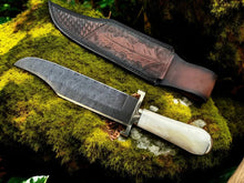 Load image into Gallery viewer, Legendary Western Bowie Knife – Custom Handmade Damascus Steel Blade with Bone Handle
