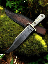 Load image into Gallery viewer, Legendary Western Bowie Knife – Custom Handmade Damascus Steel Blade with Bone Handle