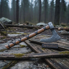 Load image into Gallery viewer, Handmade Damascus Skeggøx Bearded Axe with Leather Wrap and Sheath