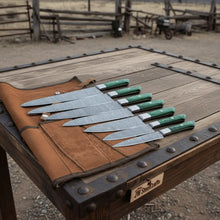 Load image into Gallery viewer, 6-Piece Handmade Damascus Steel Kitchen Knife Set, Green Wood Handle, Professional Chef Culinary