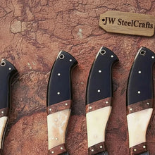 Load image into Gallery viewer, 5 piece Handmade Damascus Kitchen Knife Set with Black Resin White Bone and Rosewood Handles