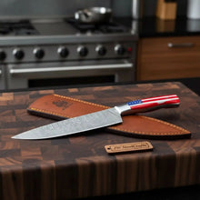 Load image into Gallery viewer, Damascus Chef Knife USA Flag Resin Handle | Hand-Forged Performance Blade