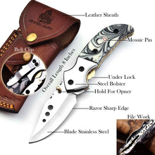 Load image into Gallery viewer, Marble Resin Handle Folding Pocket Knife w/ Leather Sheath | JW SteelCrafts