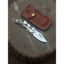 Load image into Gallery viewer, Marble Resin Handle Folding Pocket Knife w/ Leather Sheath | JW SteelCrafts