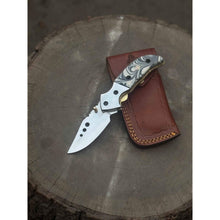 Load image into Gallery viewer, Marble Resin Handle Folding Pocket Knife w/ Leather Sheath | JW SteelCrafts