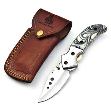 Load image into Gallery viewer, Marble Resin Handle Folding Pocket Knife w/ Leather Sheath | JW SteelCrafts