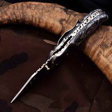 Load image into Gallery viewer, Marble Resin Handle Folding Pocket Knife w/ Leather Sheath | JW SteelCrafts