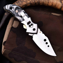 Load image into Gallery viewer, Marble Resin Handle Folding Pocket Knife w/ Leather Sheath | JW SteelCrafts