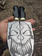 Load image into Gallery viewer, Matching Chef Knife Pair — Etched Stainless Steel Blades with Black Resin Handles &amp; Brass Bolsters — JW SteelCrafts