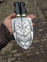 Load image into Gallery viewer, Matching Chef Knife Pair — Etched Stainless Steel Blades with Black Resin Handles &amp; Brass Bolsters — JW SteelCrafts