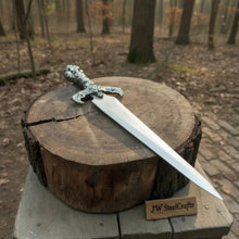 Load image into Gallery viewer, Handmade Medieval Fantasy Short Sword in Polished Steel with Gothic Cross Hilt for Collection, Cosplay and Display