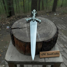 Load image into Gallery viewer, Handmade Medieval Fantasy Short Sword in Polished Steel with Gothic Cross Hilt for Collection, Cosplay and Display