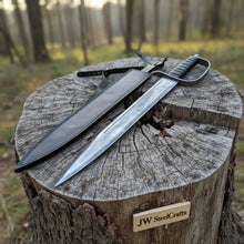 Load image into Gallery viewer, Handmade Medieval Short Sword Acid Washed Steel D-Guard Leather Sheath