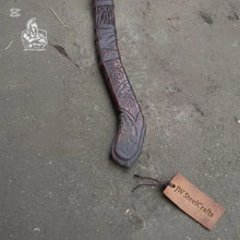 Load image into Gallery viewer, Handmade Viking Double-Bit Carbon Steel Axe with Norse Rune Etching and Engraved Hardwood Handle