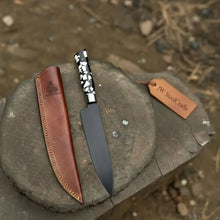 Load image into Gallery viewer, Black Blade Chef Knife Full Tang with Custom Handle &amp; Leather Sheath