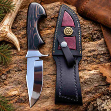 Load image into Gallery viewer, Custom D2 Steel Hunting Knife with Exotic Wood Handle and Leather Sheath