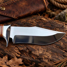 Load image into Gallery viewer, Handcrafted D2 Hunting Knife with Stag Antler Handle and Custom Leather Sheath