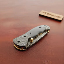 Load image into Gallery viewer, Handmade Damascus Folding Knife with Gray Micarta Handle, Custom Pocket Knife, EDC Damascus Folder by JW SteelCrafts