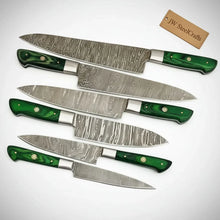 Load image into Gallery viewer, 6-Piece Damascus Kitchen Knife Set with Green Wood Handle - Professional Cooking Collection