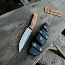 Load image into Gallery viewer, Handcrafted Hunting Knife – Walnut Wood or Black Micarta Handle | Full Tang with Leather Sheath