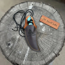Load image into Gallery viewer, Neck Knife with Leather Sheath – Mini Damascus Pattern Blade | Green Resin Handle | JW SteelCrafts