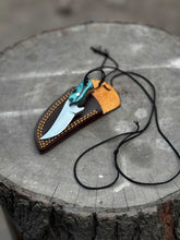 Load image into Gallery viewer, Neck Knife with Leather Sheath – Mini Damascus Pattern Blade | Green Resin Handle | JW SteelCrafts