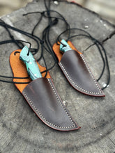 Load image into Gallery viewer, Neck Knife with Leather Sheath – Mini Damascus Pattern Blade | Green Resin Handle | JW SteelCrafts