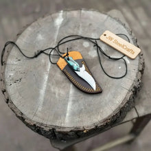 Load image into Gallery viewer, Neck Knife with Leather Sheath – Mini Damascus Pattern Blade | Green Resin Handle | JW SteelCrafts