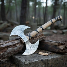 Load image into Gallery viewer, Unique Double-Headed Viking Axe - Handcrafted Decor Piece | Two Styles Available | JW SteelCrafts