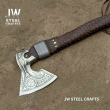 Load image into Gallery viewer, Viking Style Engraved Axe | Handcrafted Leather Wrapped Handle