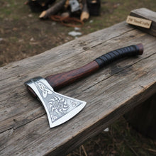 Load image into Gallery viewer, Norse Style Camp Hatchet with Leather Wrapped Handle