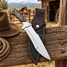 Load image into Gallery viewer, Oakspire D2 Steel Bowie Knife – 13" Hardwood Handle &amp; Leather Sheath