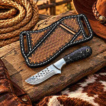 Load image into Gallery viewer, Handmade Horse Rasp Stainless Steel Cowboy Bull Cutter Knife with Orange Stone Handle &amp; Leather Sheath – SH-DS/077