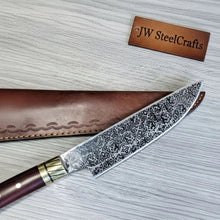 Load image into Gallery viewer, 8” Acid-Etched Gyuto Chef Knife with Rosewood Handle &amp; Brass Bolster (Full Tang)