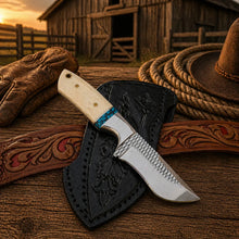 Load image into Gallery viewer, Pancake Sheath Knife – Rasp Steel Blade With Bone &amp; Turquoise Handle