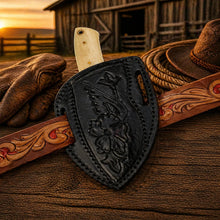 Load image into Gallery viewer, Pancake Sheath Knife – Rasp Steel Blade With Bone &amp; Turquoise Handle
