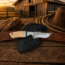 Load image into Gallery viewer, Pancake Sheath Knife – Rasp Steel Blade With Bone &amp; Turquoise Handle