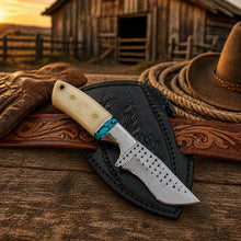 Load image into Gallery viewer, Pancake Sheath Knife – Rasp Steel Blade With Bone &amp; Turquoise Handle
