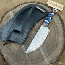 Load image into Gallery viewer, Serbian Utility Knife 9” – Acid Etched Blade with Resin Handle &amp; Leather Sheath