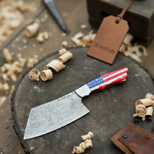 Load image into Gallery viewer, Ko Bunka Damascus Knife Reverse Tanto USA Flag Handle